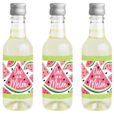 Big Dot of Happiness Sweet Watermelon - Mini Wine and Champagne Bottle Label Stickers - Fruit Party Favor Gift for Women and Men - Set of 16