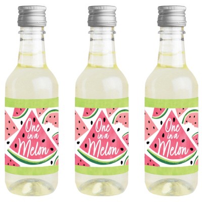 Big Dot of Happiness Sweet Watermelon - Mini Wine and Champagne Bottle Label Stickers - Fruit Party Favor Gift for Women and Men - Set of 16