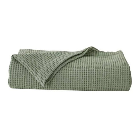 Twin Knit Waffle Weave Cotton Bed Blanket Sage Green - Patina Vie : Target