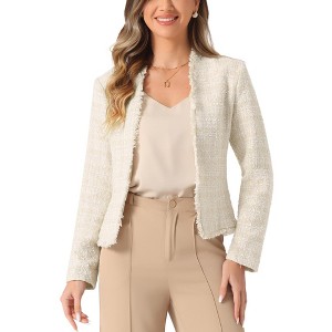 Allegra K Women's Plaid Tweed Blazer Long Sleeve Open Front Work Office Jacket - 1 of 4