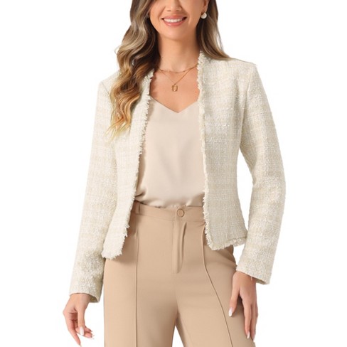 Allegra K Women's Plaid Tweed Blazer Long Sleeve Open Front Work Office Jacket - image 1 of 4