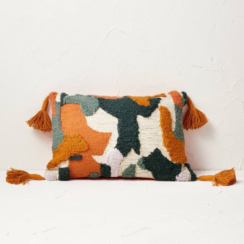 boho accent throw pillow for couch and bed. rectangle stuffed