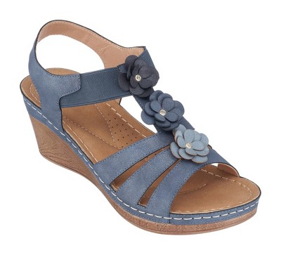 GC Shoes Beck Elastic Flower Comfort Slingback Wedge Sandals
