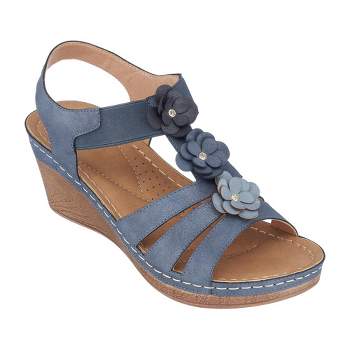 GC Shoes Beck Elastic Flower Comfort Slingback Wedge Sandals
