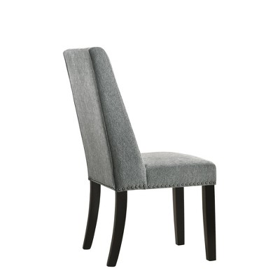Espresso Wood & Charcoal Velvet High-Back Side Chair, Set of 2