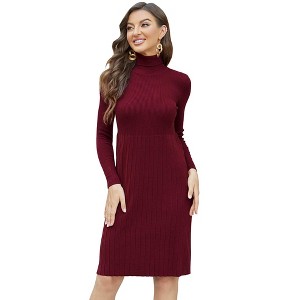 BLUEMING Womens Turtleneck Sweater Dress Slim Fit Long Sleeve Bodycon Ribbed Knit Midi Sweater Dress - 1 of 4