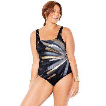 Swim 365 Women's Plus Size Sarong-front Swimsuit, 20 - Oasis