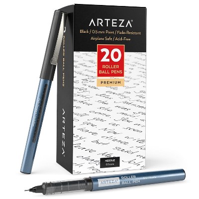 Arteza Roller Ball Pens, Black Ink, 0.5 mm Needle Point - 20 Pack (ARTZ-9291)