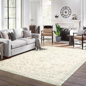 Washable Floral Print Area Rug - Soft Boho Carpet Non-Slip Low Pile Large Accent Rug for Living Room Bedroom Nursery Dining Room - 1 of 4