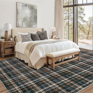 Modern Geometric Striped Area Rug Washable Rugs for Living Room Easy Cleaning Floor Cover with Non-Slip Backing - 1 of 4