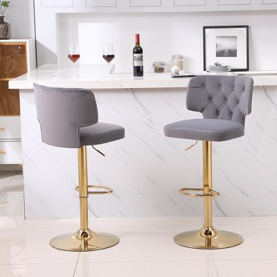 2pcs Bar Stools Modern Counter Height Bar Stools with Back Upholstered Swivel Adjustable Barstools for Kitchen Island Restaurant Emerald