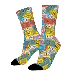 Vintage Monopoly Money Women Printed Crew Socks Funny Funky Socks Soft Polyester Novelty Gifts for Artists Men - 1 of 1