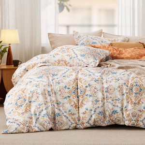 3 Pieces Reversible Striped Duvet Cover Set with Zipper Closure Bedding Set with 8 Corner Ties - 1 of 4