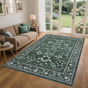 Washable Rug for Living Room Botanical Floral Bedroom Rug Non Slip Soft Vibrant Carpet Low Pile Foldable Floor Mat for Dorm - 1 of 4