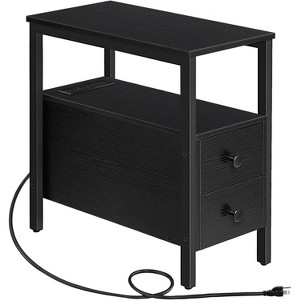 Bedside Table Coffee Table with Charging Station, Narrow Table with 2 Drawers, USB Ports and Power Sockets, Stable and Sturdy, Black - 1 of 4