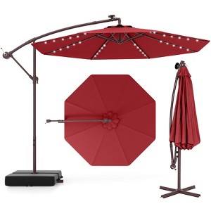 Costway Patio 10FT Hanging Offset Umbrella 32 LED Lights Sand Bag Outdoor Cross Base Beige/Turquoise/Dark Gray/Wine/Coffee/Navy - 1 of 4