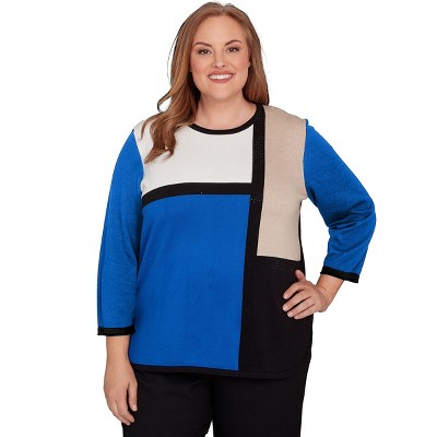 Alfred Dunner Women's Colorblock Long Sleeve Sweater