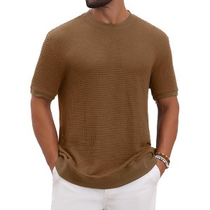 INSPIRE CHIC Men's Waffle Texture Short Sleeve Crew Neck Solid Casual Knitted T-Shirts - 1 of 4