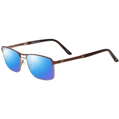 Scott&Zelda SZ7454 Unisex Polarize Bi-Focal Sunglass 41 OPTION Black Silver 55mm Blue Mirror +1.00