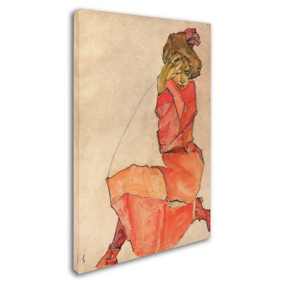 Trademark Fine Art -Egon Schiele 'Kneeling Woman In Orangered Dress' Canvas Art
