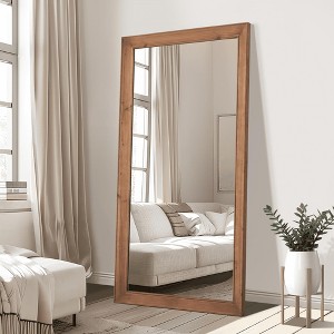 MAYEERTY Full-Length Mirror Solid Wood Vertical Grain Right Angle Rectangle Brown 71x31x2in with Stand - 1 of 4