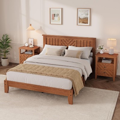 Nasitip Wooden Platform Bed Frame with Headboard, Mattress Foundation with Wooden Slat Support, No Box Spring Needed, Easy Assembly