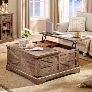 SinCiDo Farmhouse Lift Top Coffee Table, 36" Square Center Table w/Large Hidden Storage Compartment, Rustic Wood Living Room Dining Table - 1 of 4