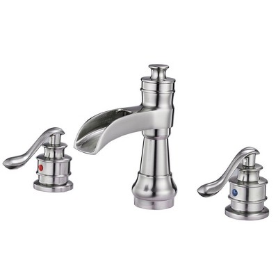 BWE 8 in. Waterfall Widespread 2-Handle Bathroom Faucet With Pop-up Drain Assembly in Spot Resist