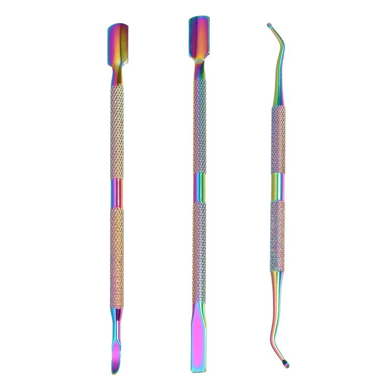 Unique Bargains Stainless Steel Double Head Cuticle Pusher Set Assorted Color 3 Pcs, 1 of 7