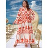 Women's Plus Size Pattern Button V Neck Flared Bell Sleeve Tiered Flowy Elegant A Line Maxi Dress - Agnes Orinda - 3 of 4