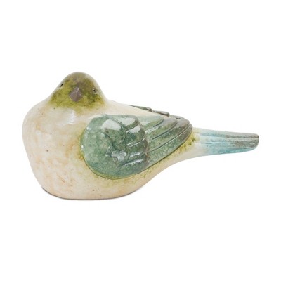 Earthy Green and White Resin Cottage Bird Figurine Set
