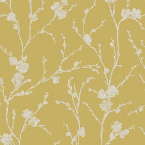 Meiying Saffron Yellow and Silver Floral Trail Paste the Wall Wallpaper - 1 of 4