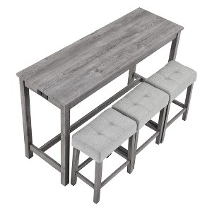 TiramisuBest 4-Piece Bar Table Set with Power Outlet,Industrial Dining Table & Chairs Set for Living Room, Dining Room, Game Room, Grey & Black - 1 of 4