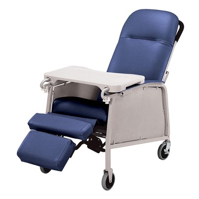 Graham Field Lumex 3 Position Medical Recliner Geri Chair with Wheels, Adjustable Headrest, Safety Lock, and Activity Table, Royal Blue