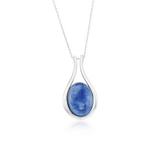 Simona Sterling Silver, Oval Kyanite, Pear-Shaped 18" Pendant Necklace - Blue - 1 of 2