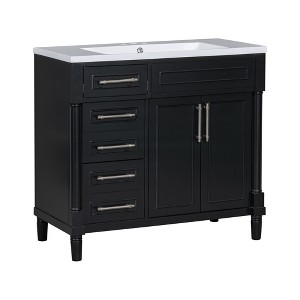 TiramisuBest 30" Bathroom Vanity, Modern Cabinet with Sink Combo, Soft-Closing Door & 3 Drawers, Solid Wood Frame (White) - 1 of 4