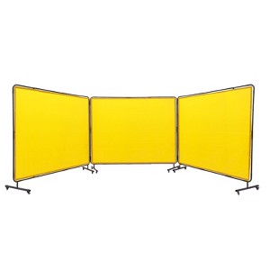 VEVOR Welding Screen with Frame, 6' x 8' 3 Panel Welding Curtain Screens, Flame-Resistant Vinyl Welding Protection Screen on 12 Swivel Wheels, Yellow - 1 of 4