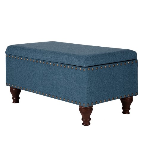 Large Rectangle Storage Bench With Nailhead Trim Cerulean Blue ...