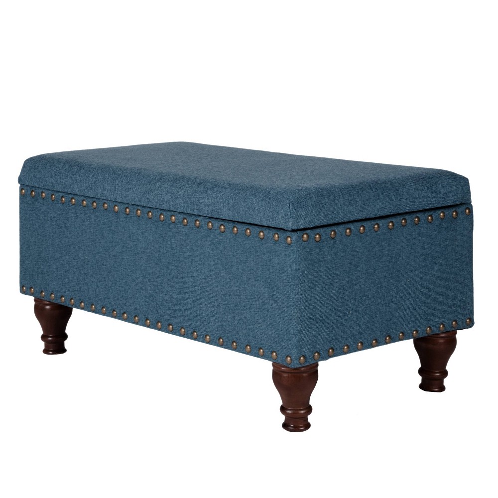 Photos - Chair Large Rectangle Storage Bench with Nailhead Trim Cerulean Blue - HomePop