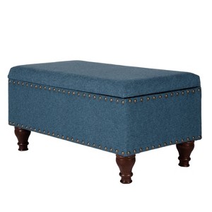 Large Rectangle Storage Bench with Nailhead Trim Cerulean Blue - HomePop