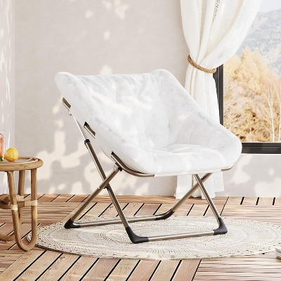 Folding Saucer Chairs for Adults, Comfy Lazy Chair with Metal Frame, 300 LB Capacity, No Assembly Required for Bedroom, Dorms, Apartments