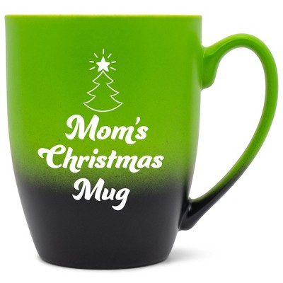 Elanze Designs Mom's Christmas Mug Two Toned Ombre Matte Green and Black 12 ounce Ceramic Stoneware Coffee Cup Mug