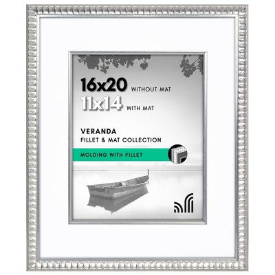 Americanflat 16x20 Picture Frame with Decorative Inner Mat Accent - 11x14 Photos with Mat or 16x20 Without - Veranda - Silver