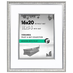 Americanflat 16x20 Picture Frame with Decorative Inner Mat Accent - 11x14 Photos with Mat or 16x20 Without - Veranda - Silver - 1 of 1