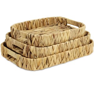 HomeRoots Set of Three Natural Water Hyacinth Rectangular Basket Trays - 1 of 4