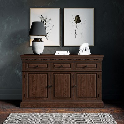 Theo Antiqued Brown Wooden Sideboard with Raised Panel Doors