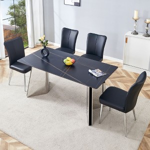 NicBex Dining Table Set for 4 Black Marble-Patterned Slabs Tabletop with Stainless Steel Butterfly Legs with 4 PU Chairs for Kitchen - 1 of 4