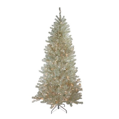 Northlight 7' Prelit Artificial Christmas Tree Metallic Sheer Champagne Tinsel - Clear Lights