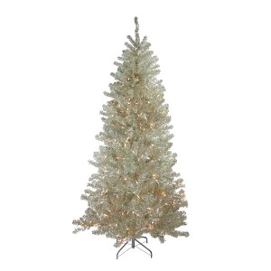 Northlight 7' Prelit Artificial Christmas Tree Metallic Sheer Champagne Tinsel - Clear Lights - 1 of 4