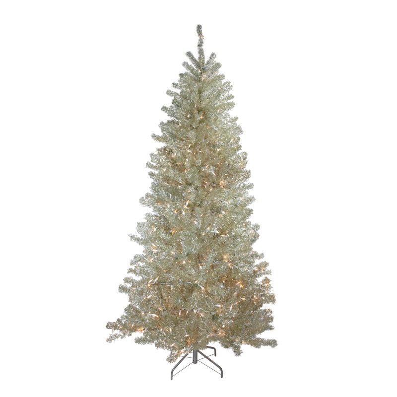 Northlight 7' Prelit Artificial Christmas Tree Metallic Sheer Champagne Tinsel - Clear Lights, 1 of 9